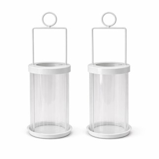 Metalen Windlichten Wit met Glazen Inzet