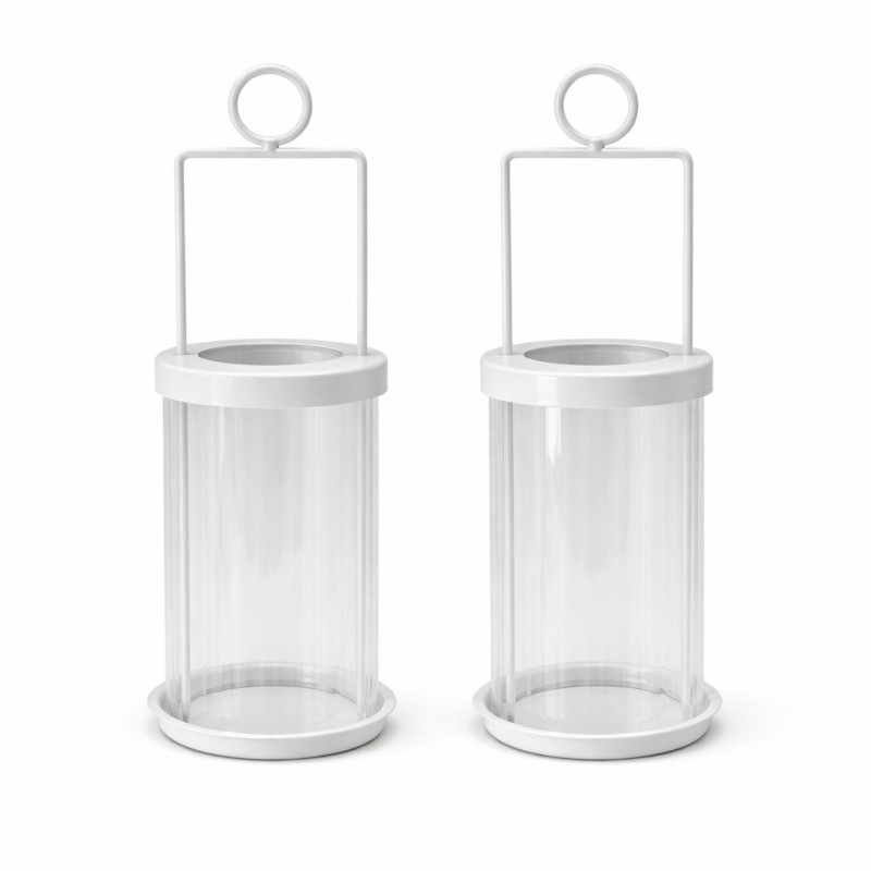 Metalen Windlichten Wit met Glazen Inzet Metalen Windlichten Wit met Glazen Inzet