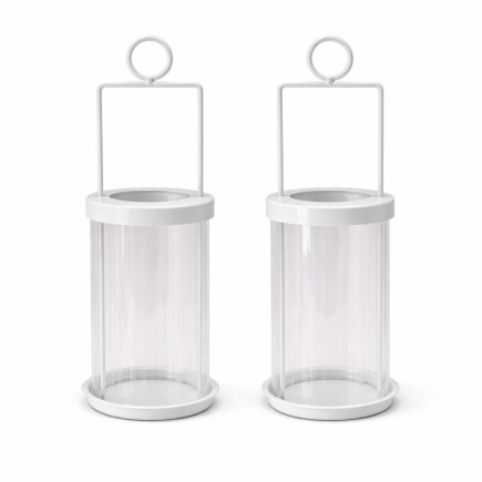 Lanternes en Métal Blanc avec Inserts en Verre