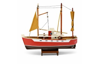 Bateau miniature en bois rouge – 30 cm longueur