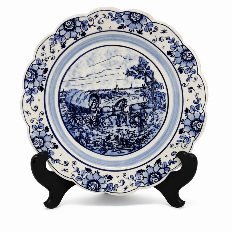 Delft Blue Wall Plate with Stand – Horse and Cart