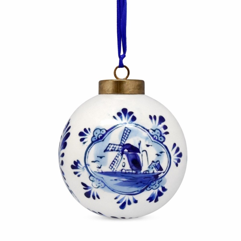Boule de Noël bleu de Delft – peinte à la main