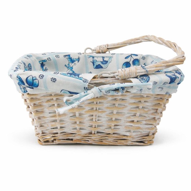 Panier décoratif blanc avec tissu Delft Bleu