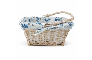 Decorative White Basket with Delft Blue Fabric