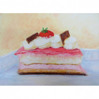 Taartje met slagroom 18 × 24 cm | Acryl op doek