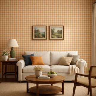 Papier peint Vintage Gingham Check en orange et crème