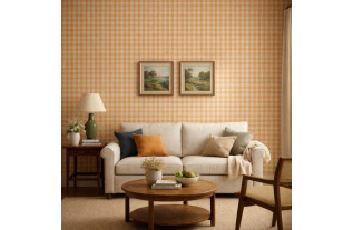 Vintage Gingham Check Wallpaper in orange and cream tones