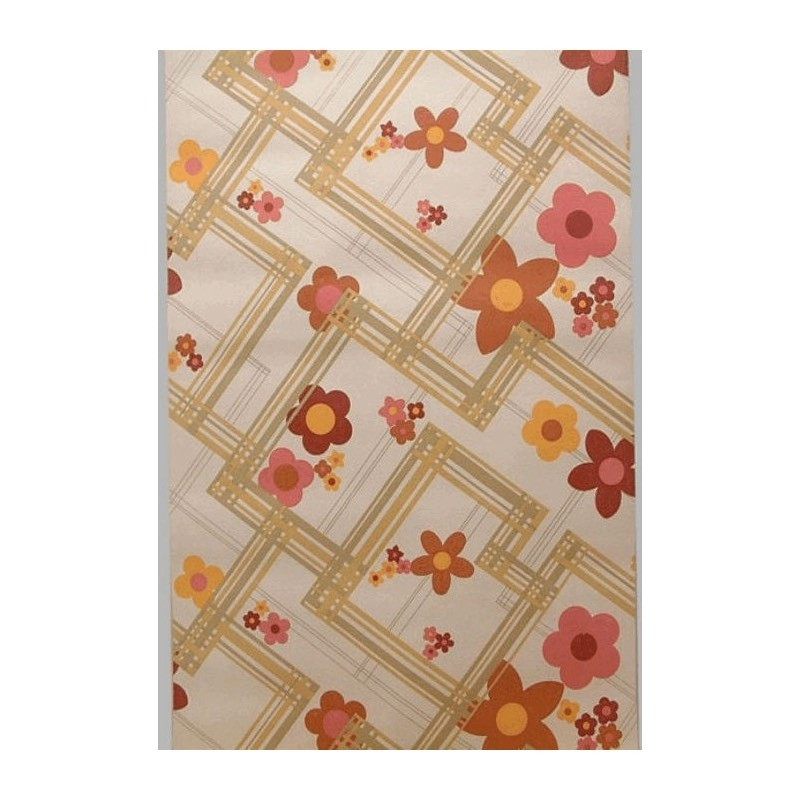 Vintage Pop Garden Grid Wallpaper – 1960s / 1970s