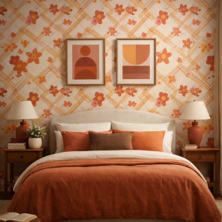 Vintage Pop Garden Grid Wallpaper – 1960s / 1970s