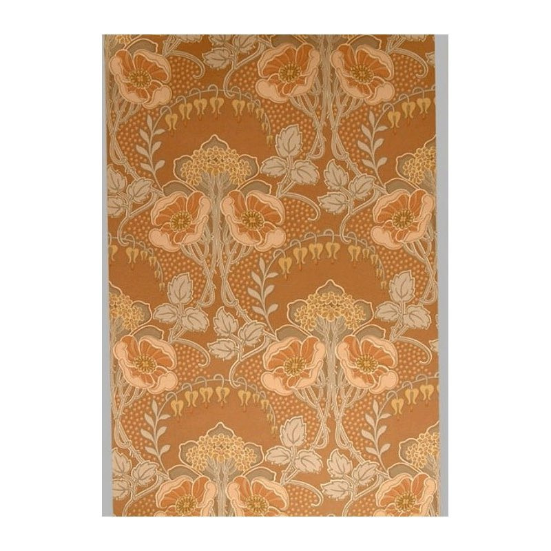 Vintage Amber Meadow Floral Wallpaper – 1960s / 1970s