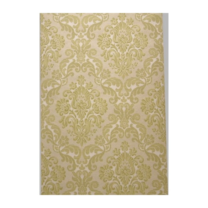 Vintage Olive Damask Wallpaper – classic 1960s / 1970s ornament