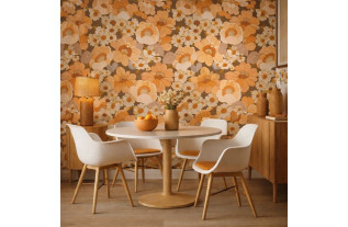 Vintage Peach Blossom Garden Wallpaper – 1960s / 1970s floral design