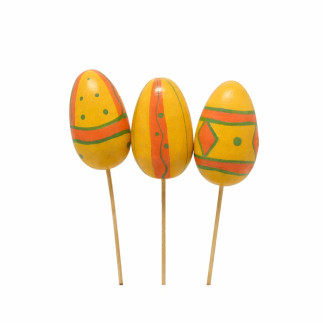 Houten Paaseieren op Stok – Set van 3 Decoratieve Eyecatchers (± 55 mm)