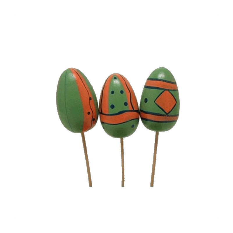 Easter eggs on stick green orange 55 mm | set of 3