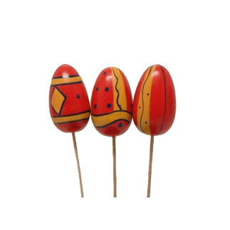 Easter egg on stick color red yellow 55 mm 3 pieces