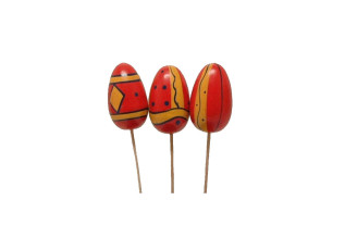 oeuf de Pâques sur le bâton rouge jaune 55 mm 3 pcs