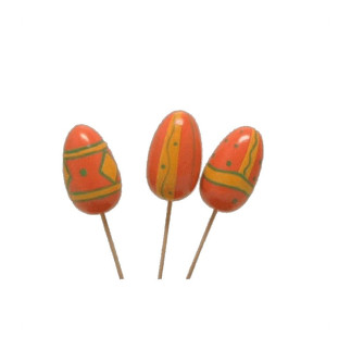 Wooden Easter egg on stick in orange and yellow – hand-painted set of 3 with three different designs