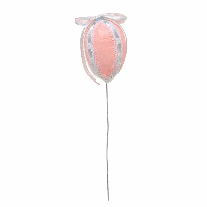 Œuf de Pâques rose avec nœud sur fil métallique 4 x 6 cm – détail romantique pour une décoration raffinée