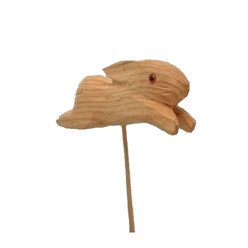 Natural wooden bunny on stick 4 x 10 cm – rustic Easter accent with natural charm
