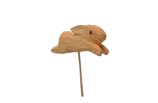 Natural wooden bunny on stick 4 x 10 cm – rustic Easter accent with natural charm