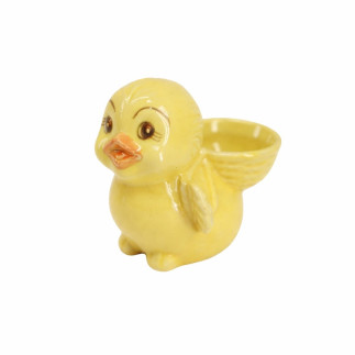 Yellow ceramic Easter chick with basket 8 x 10 cm – cheerful Easter accent with decorative function
