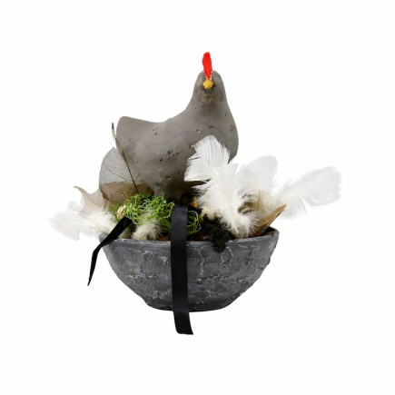 Decoratieve kip op nest 30 cm – landelijke voorjaarsdecoratie met natuurlijke accentenDecoratieve Kip op Nest