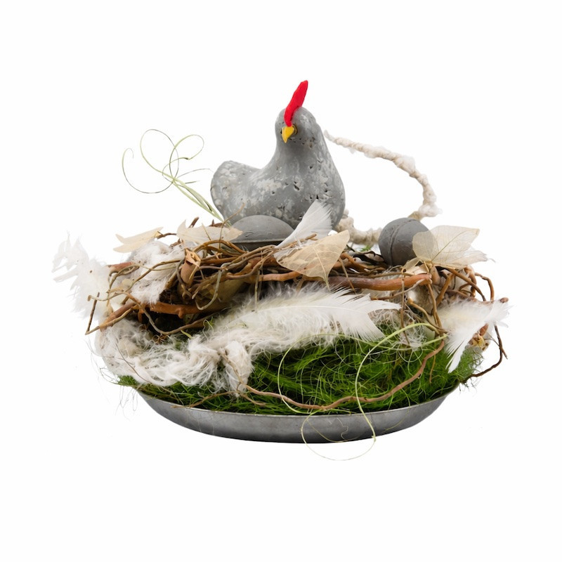 Nestkrans met kip op schaal Ø 34 cm – natuurlijke paasdecoratie met landelijke charme