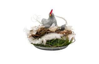 Nest wreath with hen on tray Ø 34 cm – natural Easter decoration with rustic charm
