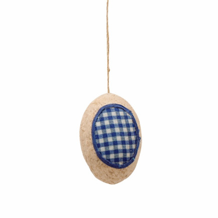 Œuf fait main naturel avec détail textile bleu 4 x 6 cm – accent raffiné pour arbre de Pâques et branches printanières