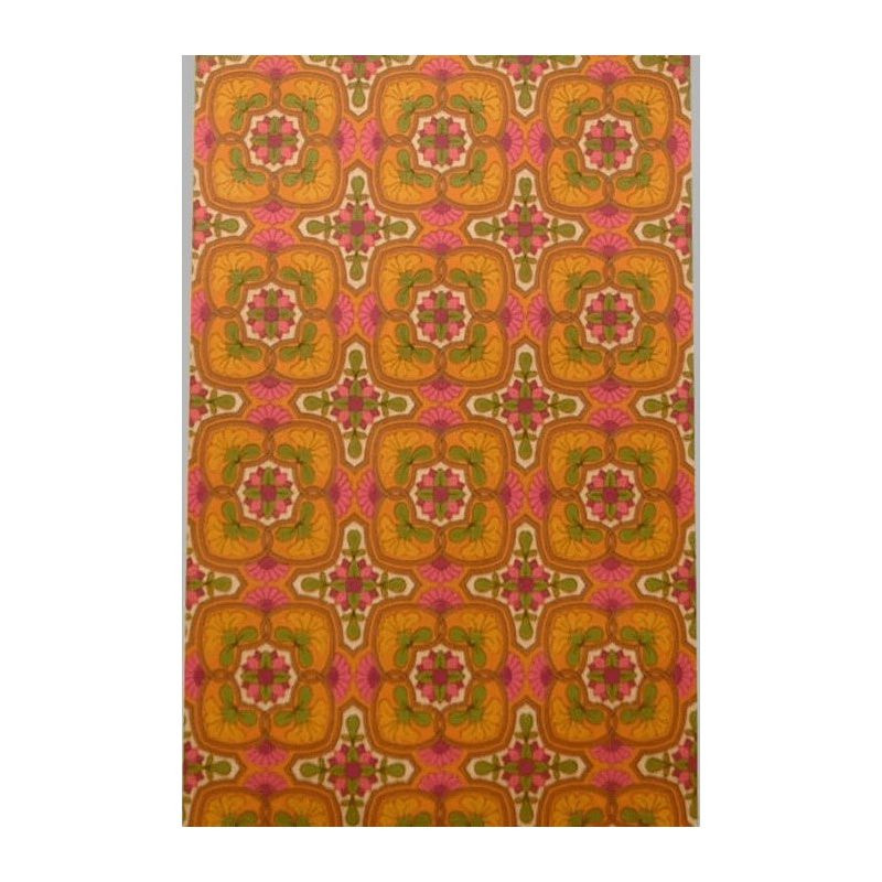 Vintage Retro Wallpaper – colourful tile motif in ochre, pink en green