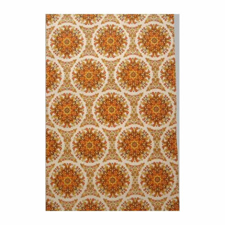 Papier peint rétro vintage – motif médaillons mandala orange  sur crème