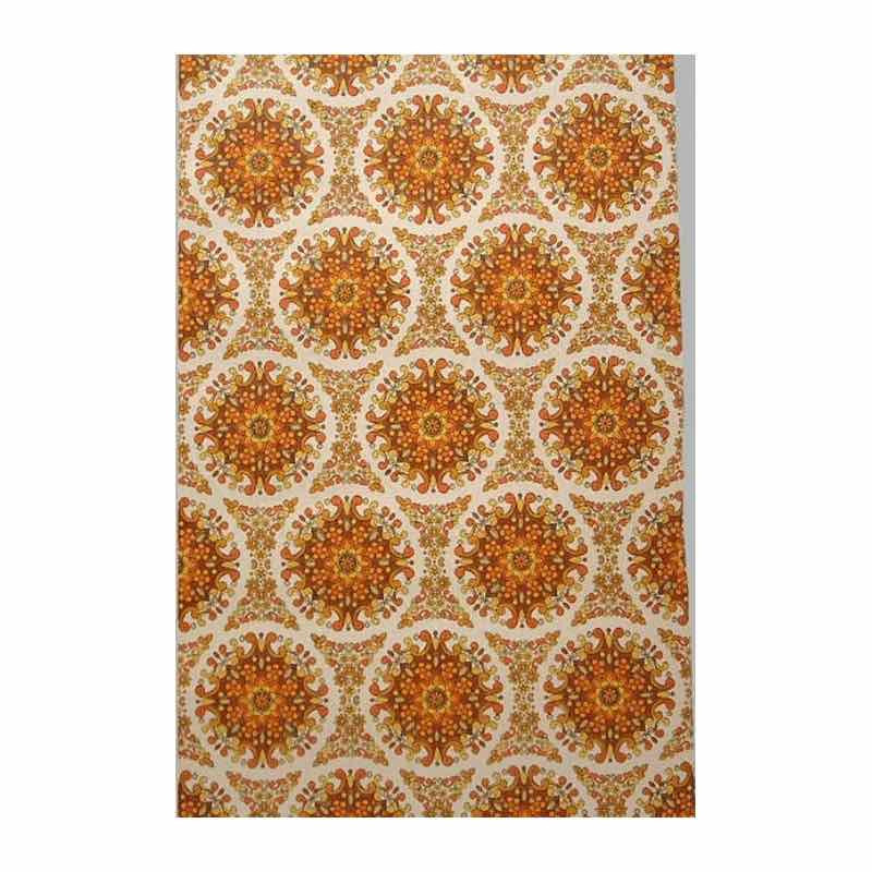 Papier peint rétro vintage – motif médaillons mandala orange  sur crème