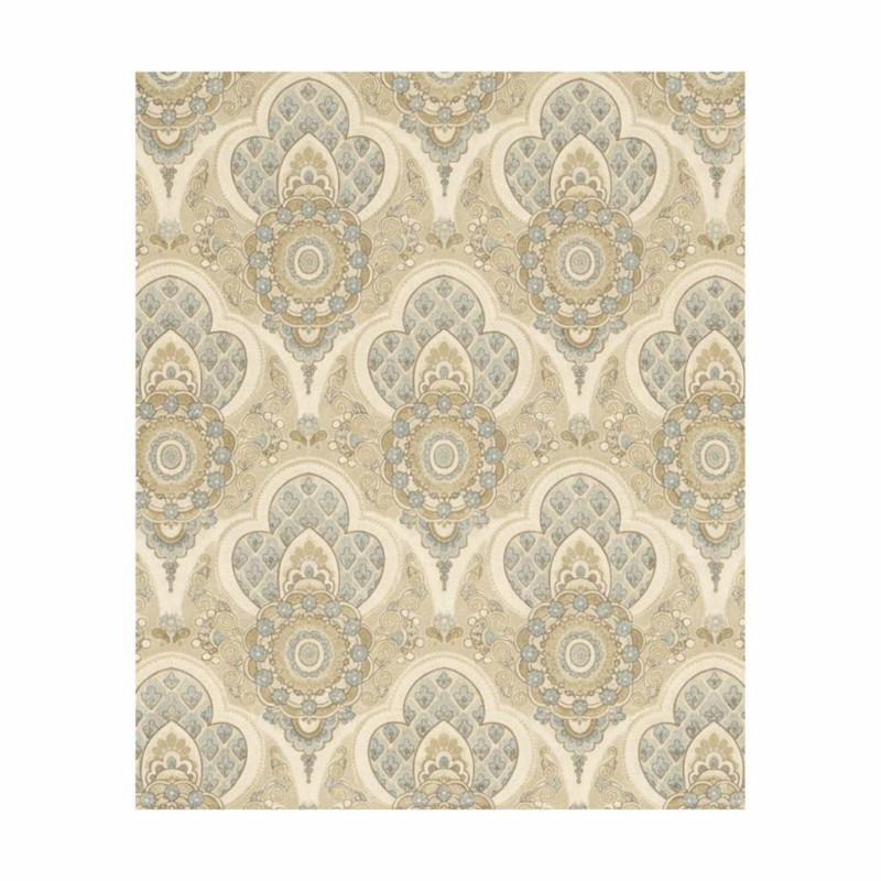 Papier peint rétro vintage – ornement baroque en Snow White, Mystery Grey, Casper Blue en Gold