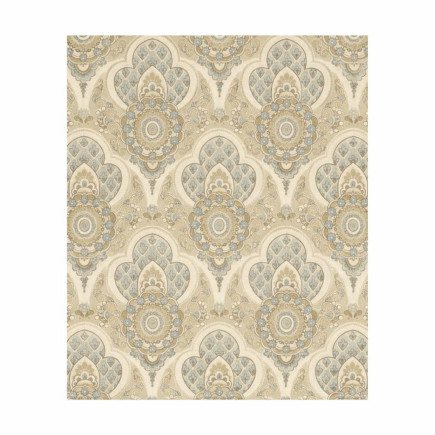 Papier peint rétro vintage – ornement baroque en Snow White, Mystery Grey, Casper Blue en Gold