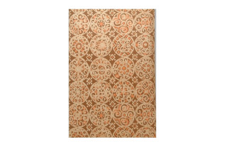 Vintage Retro Wallpaper – graphic tile circles with curls in terracotta en cream on brown