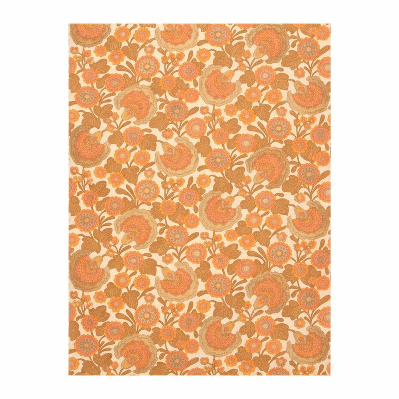 Retro Behang – bloemenprint met ronde rozetten in oranje & goud op crème