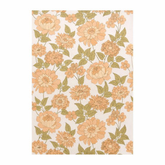 Vintage Retro Wallpaper – soft floral design in peach & olive green on cream