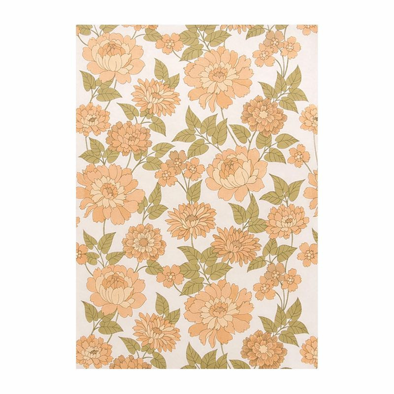 Papier peint rétro vintage – motif floral doux en pêche & vert olive sur crème
