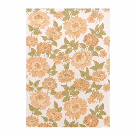 Papier peint rétro vintage – motif floral doux en pêche & vert olive sur crème