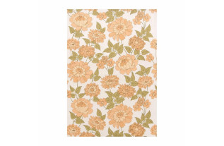 Papier peint rétro vintage – motif floral doux en pêche & vert olive sur crème