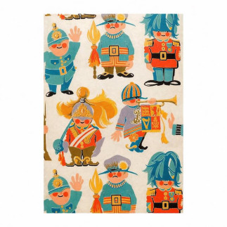 Vintage Retro Kids Wallpaper – English figures & toy soldiers in blue, red & ochre