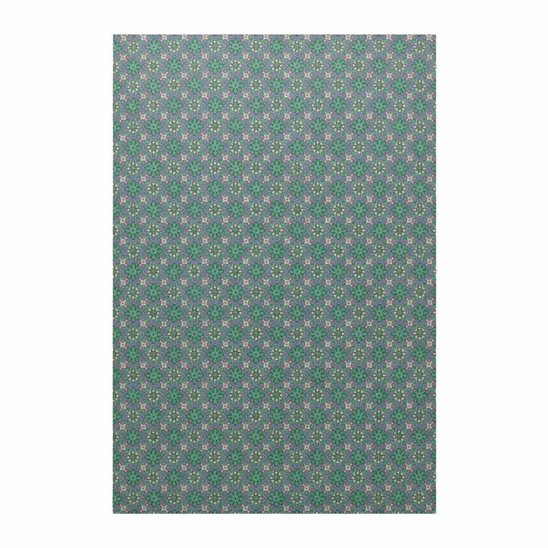 Retro Wallpaper – small floral rosette pattern in green on blue-grey Retro Wallpaper – small floral rosette pattern in green on blue-grey