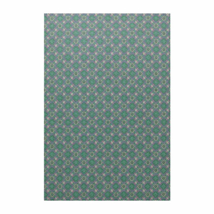 Papier peint rétro vintage – petit motif rosaces florales vert sur bleu-gris