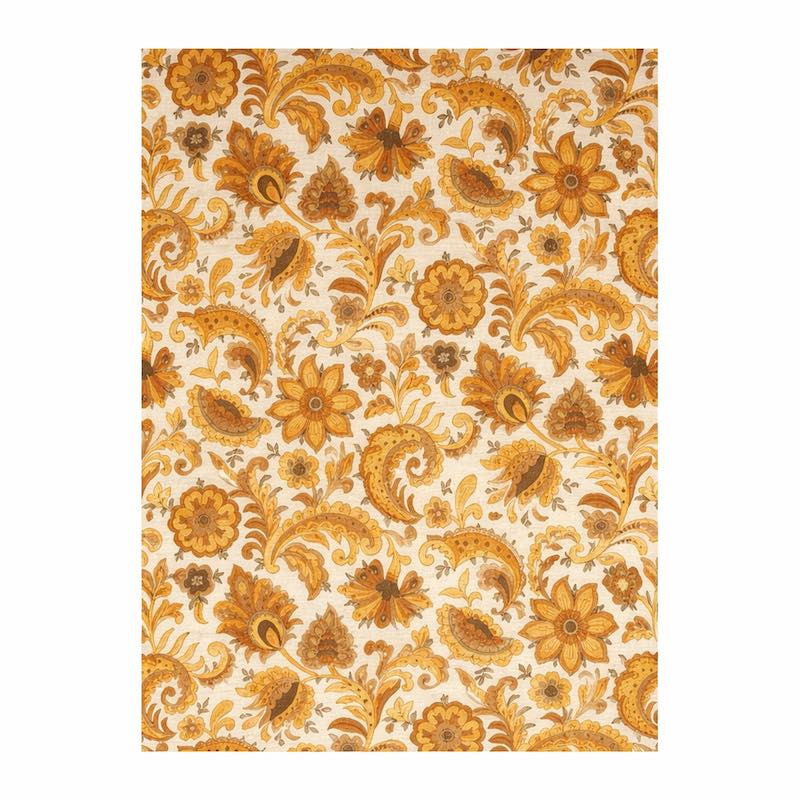 Vintage Retro Behang – bloemen & paisley krullen in oker, goud en roestbruin op crème