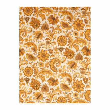 Vintage Retro Behang – bloemen & paisley krullen in oker, goud en roestbruin op crème