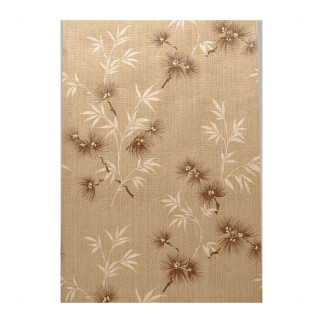 Papier peint rétro vintage – effet lin naturel avec fines branches & fleurs brun et blanc