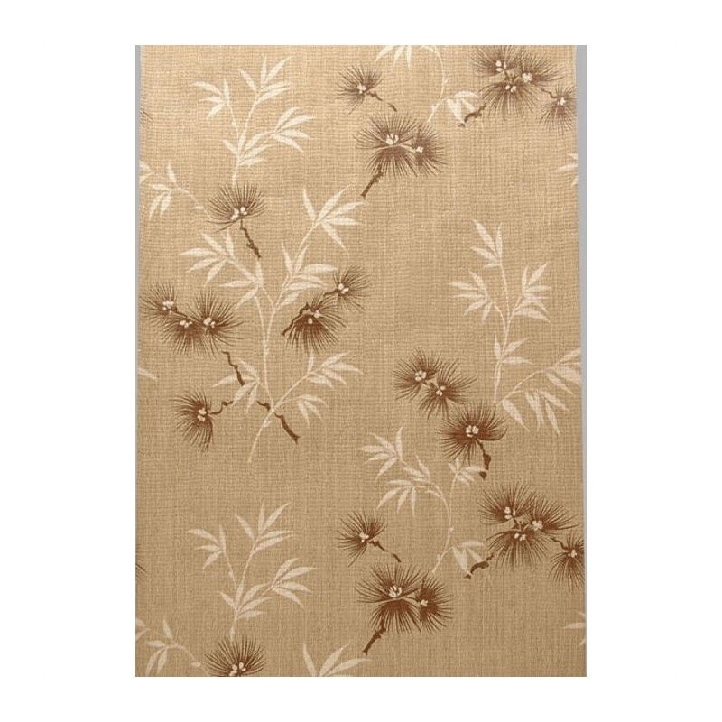 Papier peint rétro vintage – effet lin naturel avec fines branches & fleurs brun et blanc