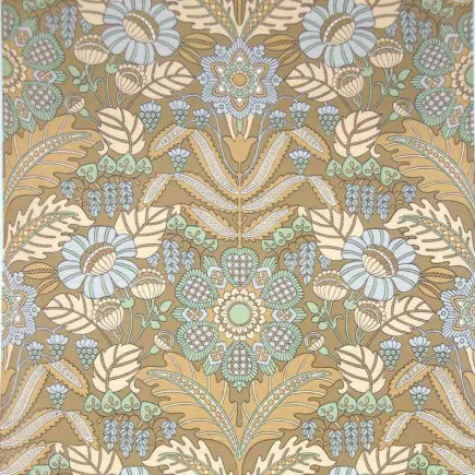 Vintage Retro Wallpaper – rich botanical ornament in taupe, mint & powder blue