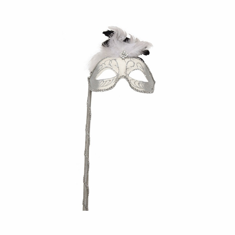 Masque vénitien avec manche – argent, 17 cm de large