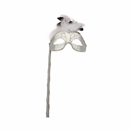 Venetian mask with handle – silver, 17 cm wide